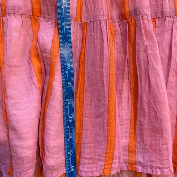 Playful Oliphant Roll Sleeve mini dress in Pink and Orange Stripes, 100% cotton - Picture 5 of 8